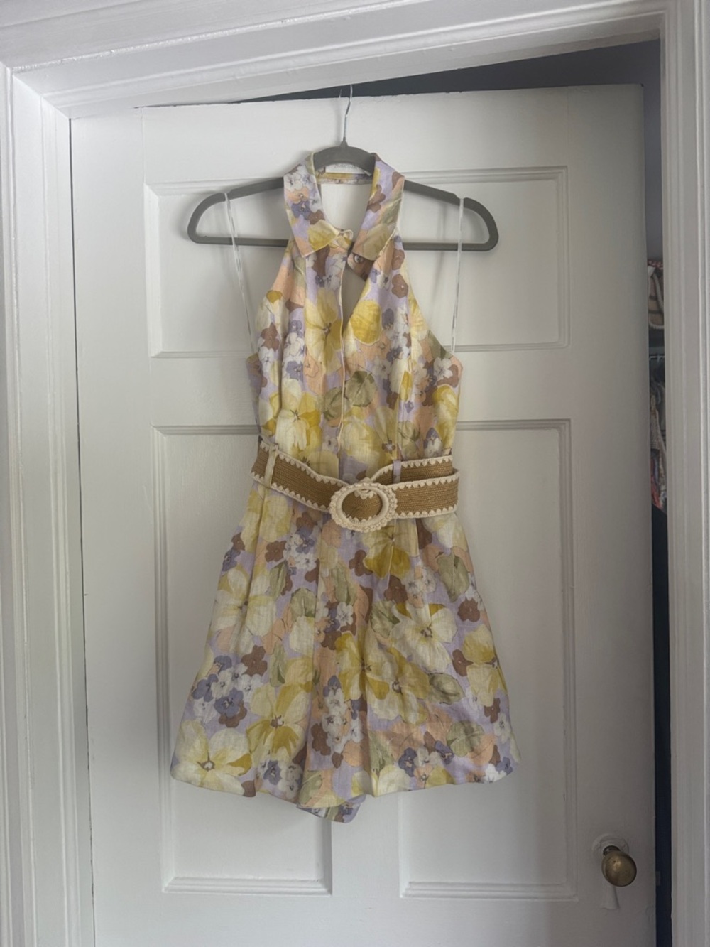 Zimmermann Yellow & Lilac Floral Halter Romper size 3 fits like an 8/10